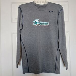 Nike Dri Fit Youth Large Trainer Miami Dolphins Swoosh Gray Shirt Long Sleeve